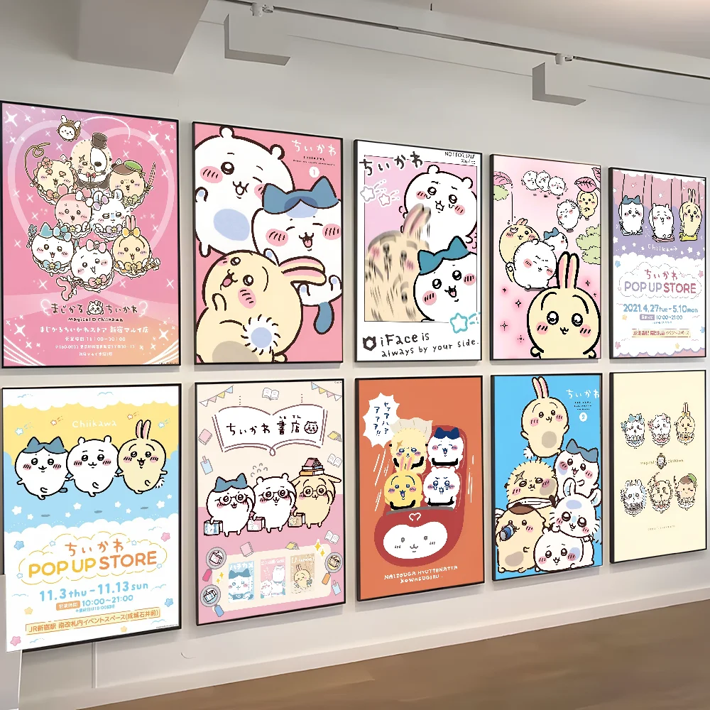 C-ChiikawaS Classic Vintage Posters Decoracion Painting Wall Art White Kraft Paper Kawaii Room Decor