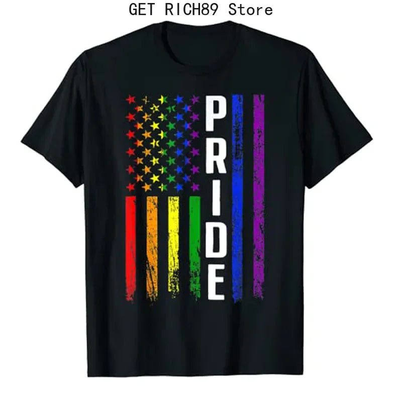 USA Flag Rainbow 4th of July LG BT Gay Pride Month LGBT T-Shirt Ally Proud Graphic Tee Tops Usa American Patriotic Outfits Gifts