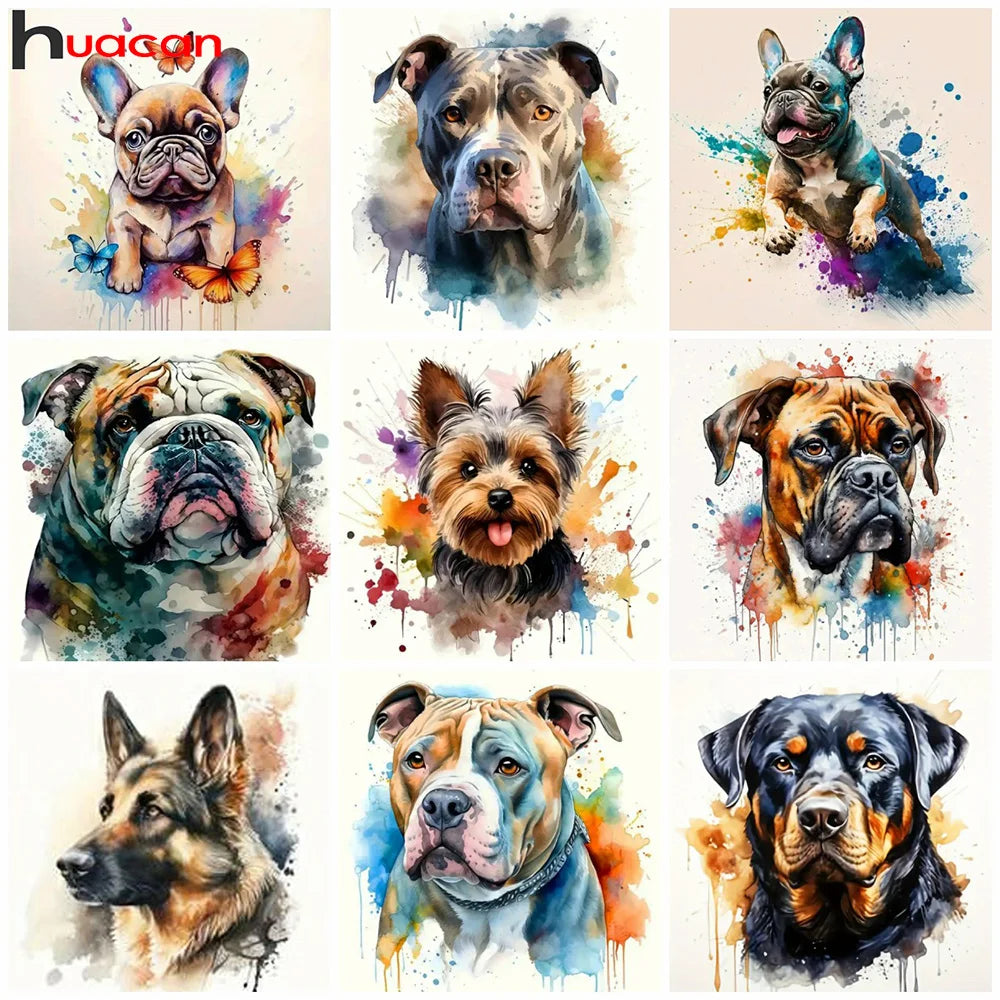 Huacan Diy Diamond Mosaic Animal Full 5d Square Round Drill Painting Dog Art Gift Home Decoration Craft Kit