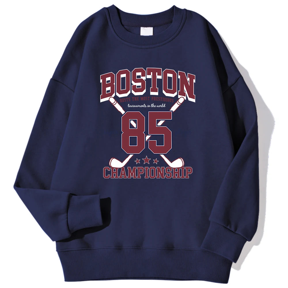 Boston 85 Players Championship Printing Men'S Sweatshirts Autumn Casual Hoodies Loose Warm Pullover Street Trend Sportswears