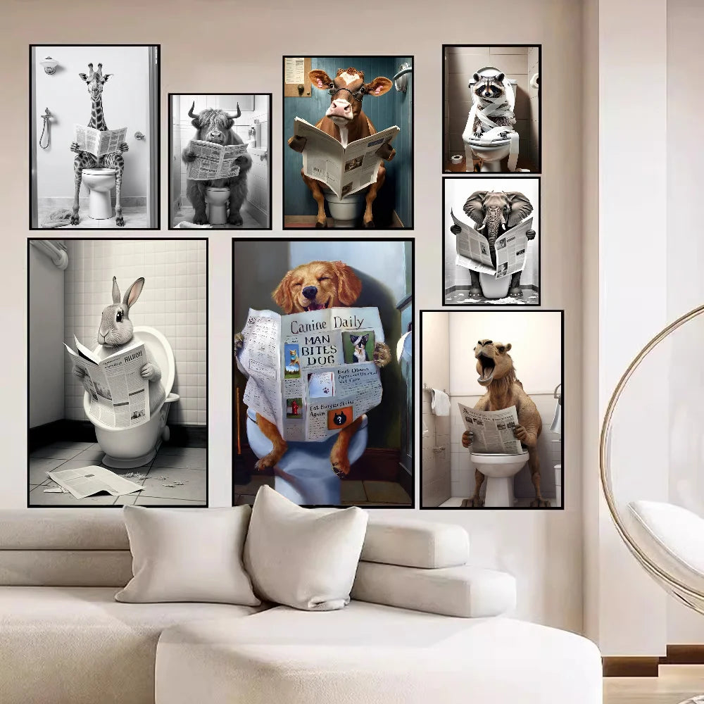 Creative Animal Toilet Self-adhesive Art Poster Whitepaper Sticker DIY Room Bar Cafe Wall Decor