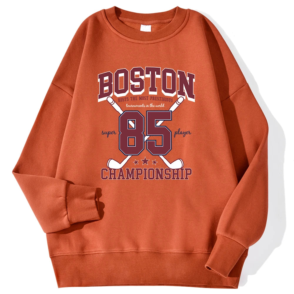Boston 85 Players Championship Printing Men'S Sweatshirts Autumn Casual Hoodies Loose Warm Pullover Street Trend Sportswears