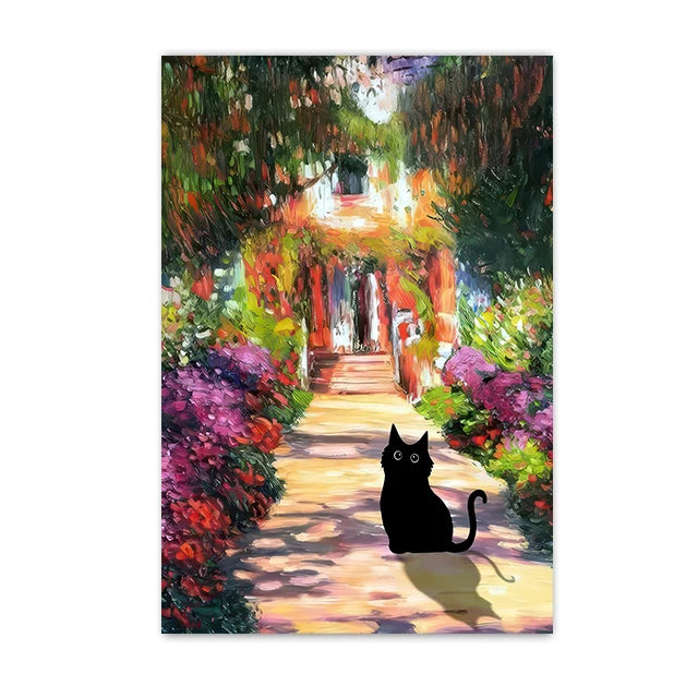Funny Black Cat Wall Art Van Gogh Starry Night Poster Abstract Famous Reproduction Canvas Painting Aesthetic Room Home Decor