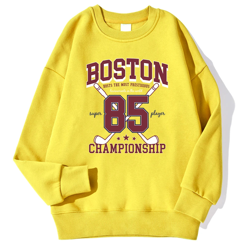 Boston 85 Players Championship Printing Men'S Sweatshirts Autumn Casual Hoodies Loose Warm Pullover Street Trend Sportswears