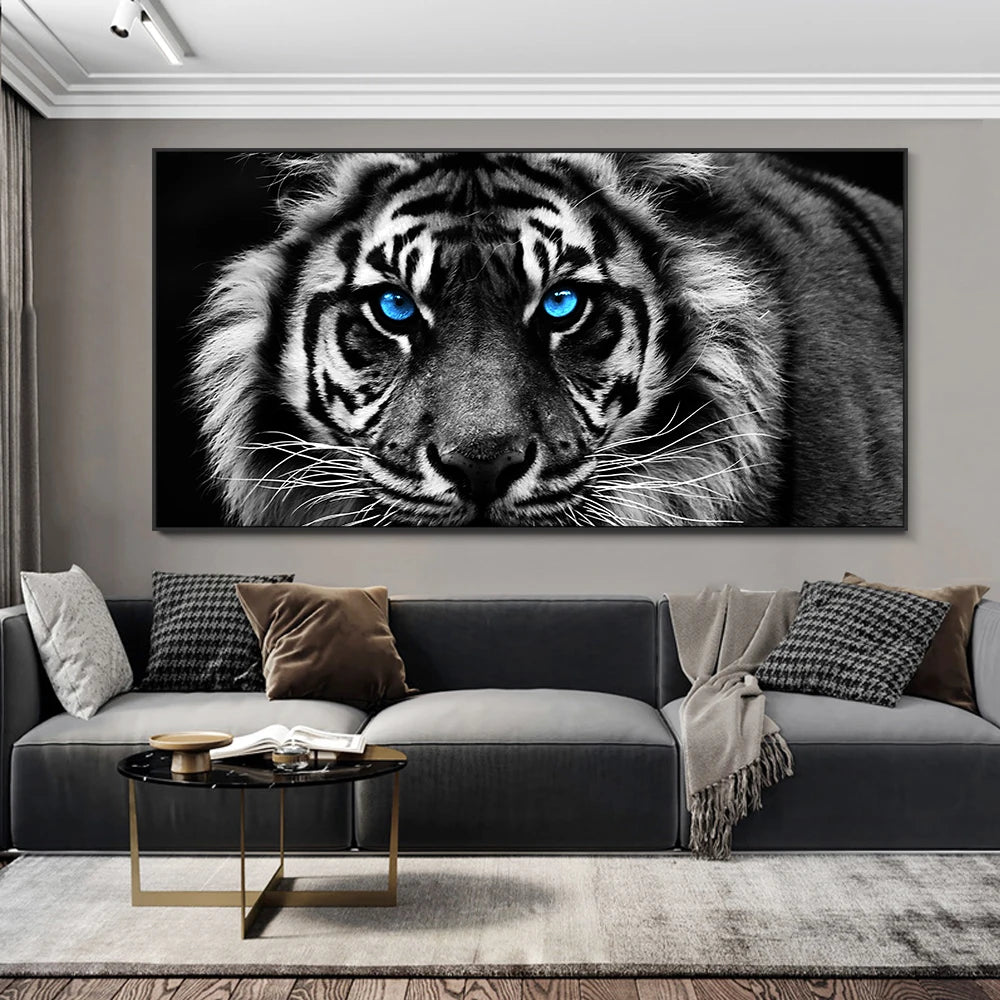 Modern Prints Canvas Art Black and White Tiger Head Painting Wall Art Posters Animal Art Picture Cuadros For Home Decor
