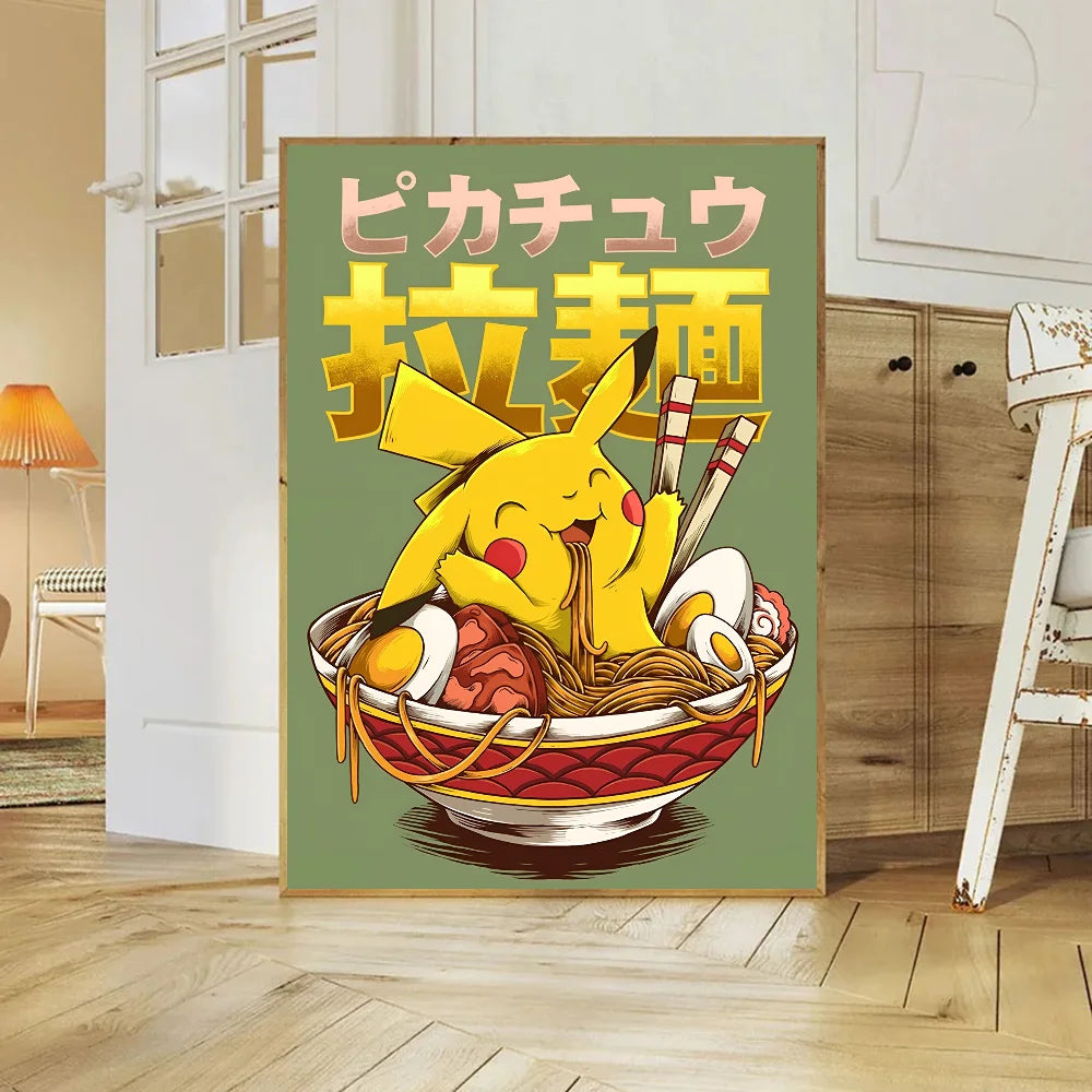 Miniso Anime P-Pokemon Poster Self-adhesive Art Waterproof Paper Sticker Coffee House Bar Room Wall Decor
