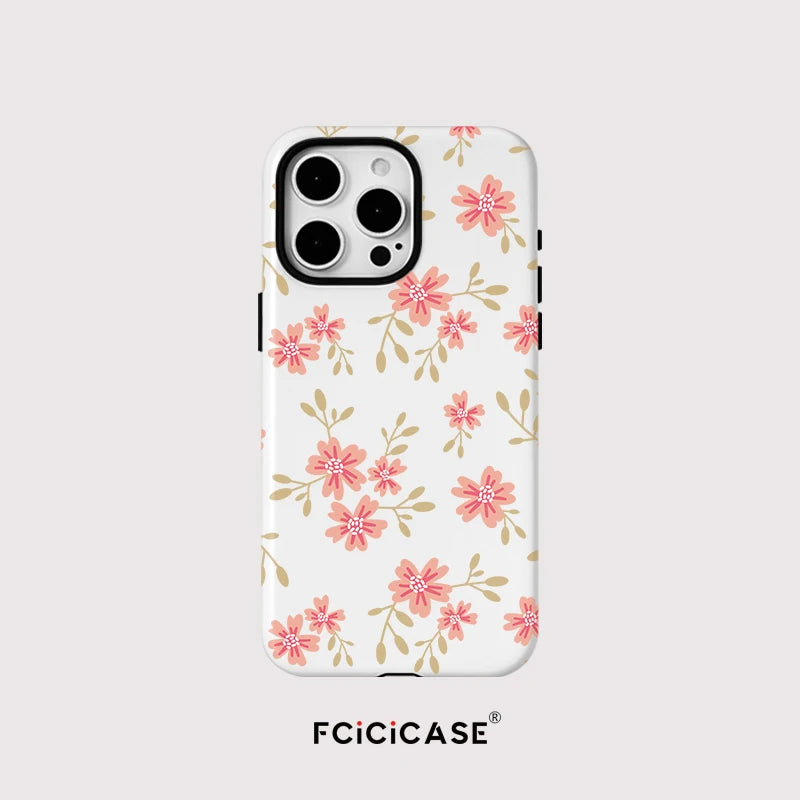 Floral Phone Case for IPhone 16 15 14 13 12 11 Pro Max Plus Luxury Magnetic Double-layer Silicon PC 2 in 1 Protective Back Cover