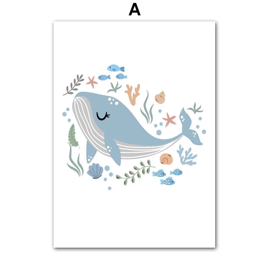 Whale Turtle Seahorse Octopus Nursery Wall Art Canvas Painting Nordic Posters And Prints Wall Pictures For Baby Kids Room Decor