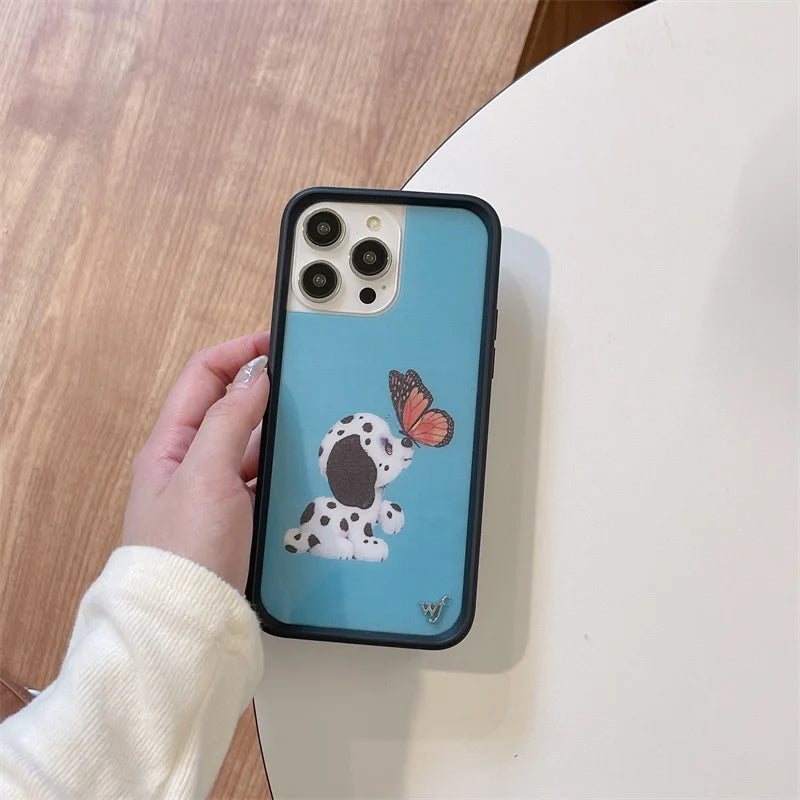 Wildflower Cartoon 3D Cute Dog Cat  Anti-Fall  Phone Case for iPhone 15 14 13 16 Pro Max WF Pet Duck butterfly Shockproof Cover