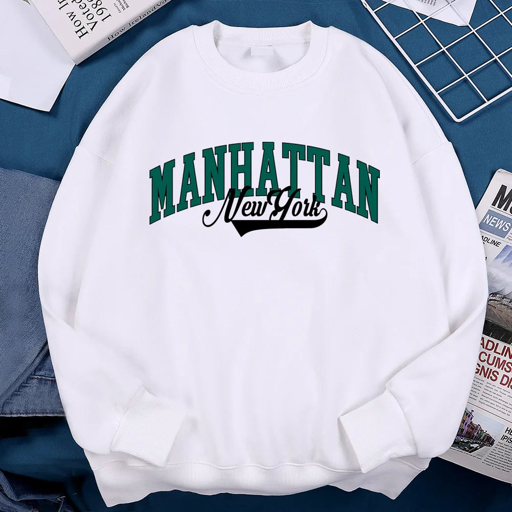 New York Manhattan Letter Sweatshirts Men Fur-liner Fleece Sweatshirt Minimalism Style Hoodie Flexible Comfort Hoodies Clothing