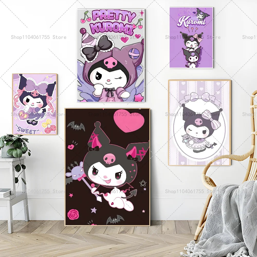 1PC Cut Cartoon K-Kuromi Poster Self-adhesive Art Waterproof Paper Sticker Coffee House Bar Room Wall Decor