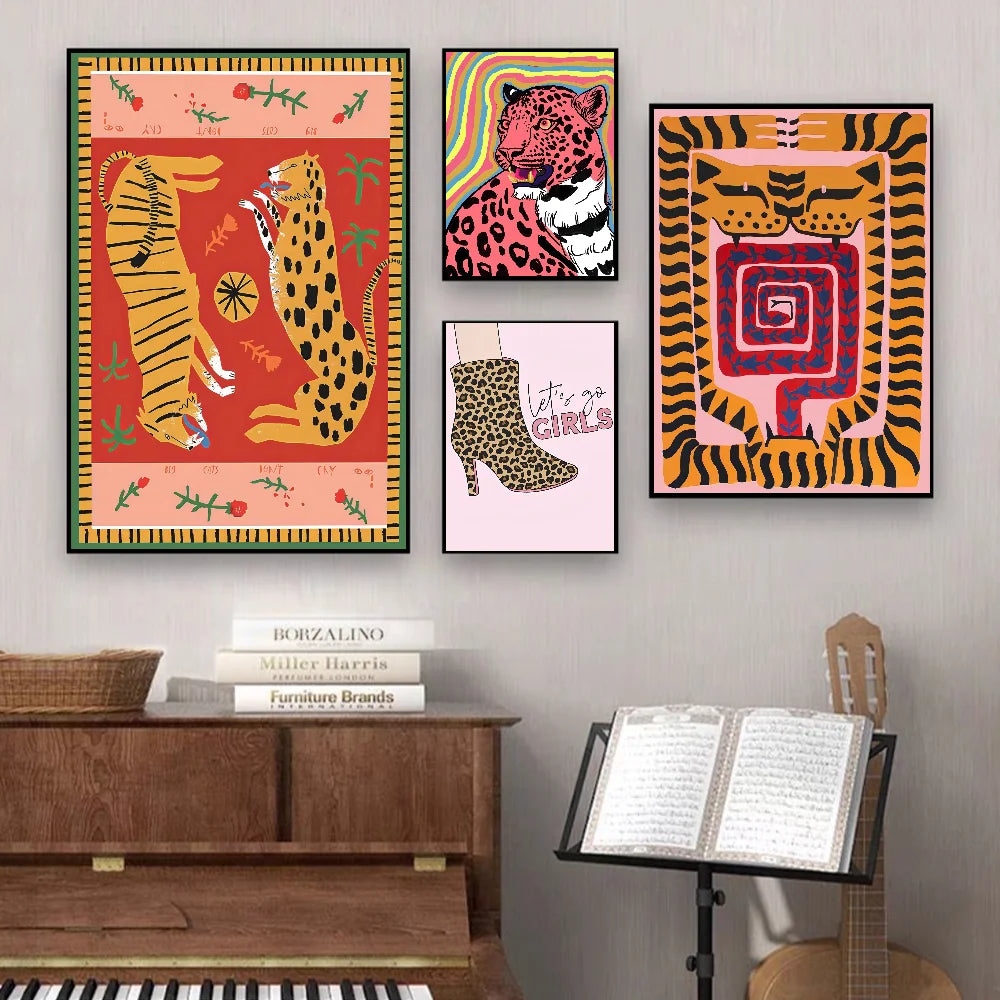 Wild Leopard Tiger Vase Flower Girl Power Whitepaper Poster HD Quality Poster Wall Art Painting Study Room Wall Decor