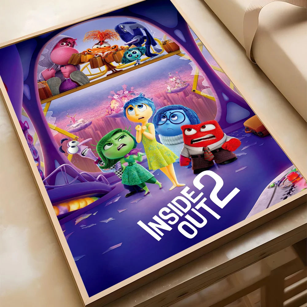 Movie I-insides Out 2 Poster Self-adhesive Art Waterproof Paper Sticker Coffee House Bar Room Wall Decor
