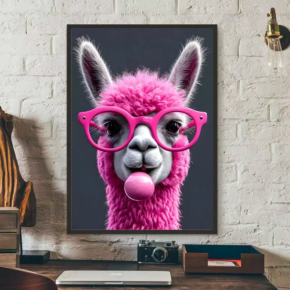 Multi-sizes Cute LIama Poster HD art sticky wall waterproof home living room bedroom bar aesthetic decoration
