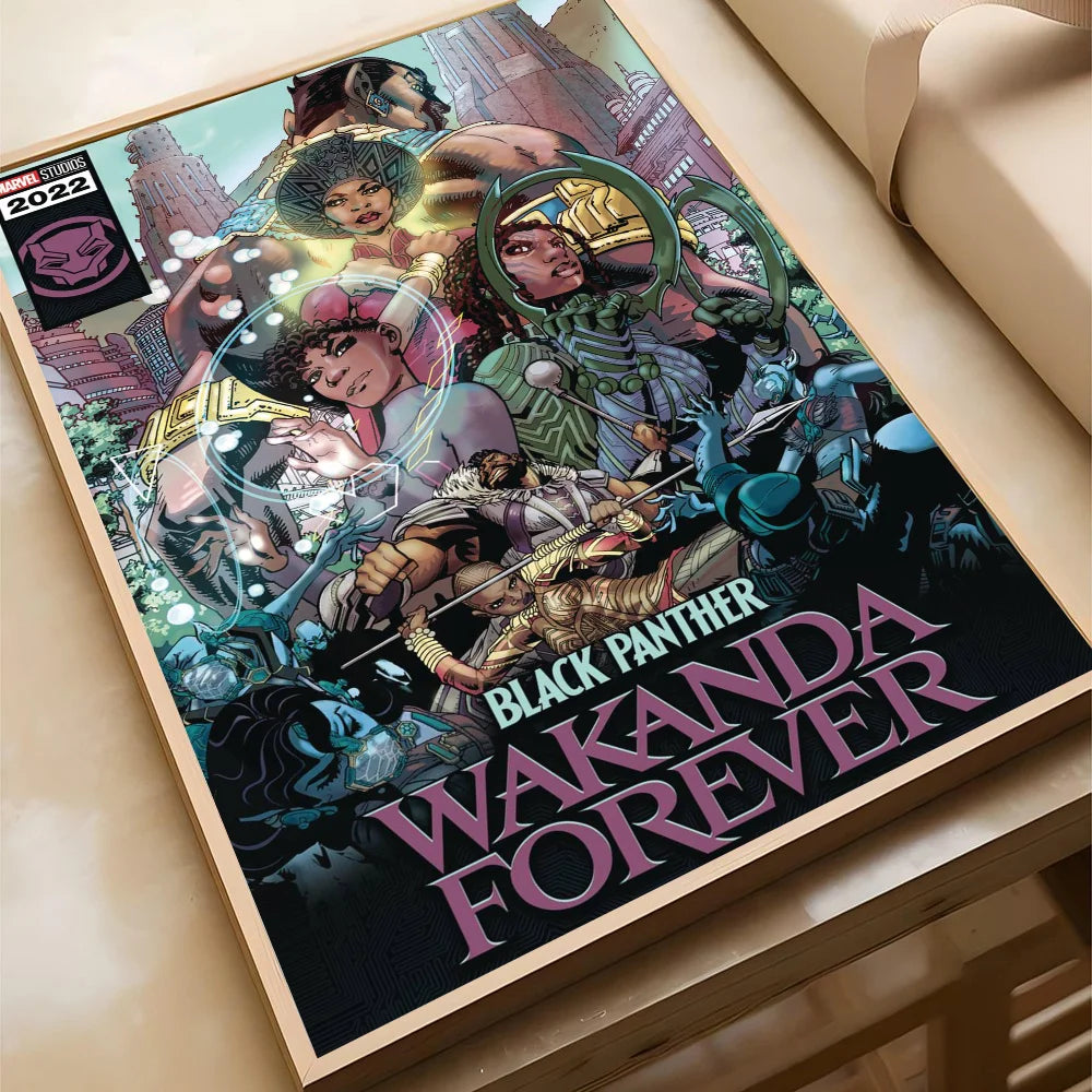 S-Superhero W-Wakanda Forever Poster Self-adhesive Art Waterproof Paper Sticker Coffee House Bar Room Wall Decor