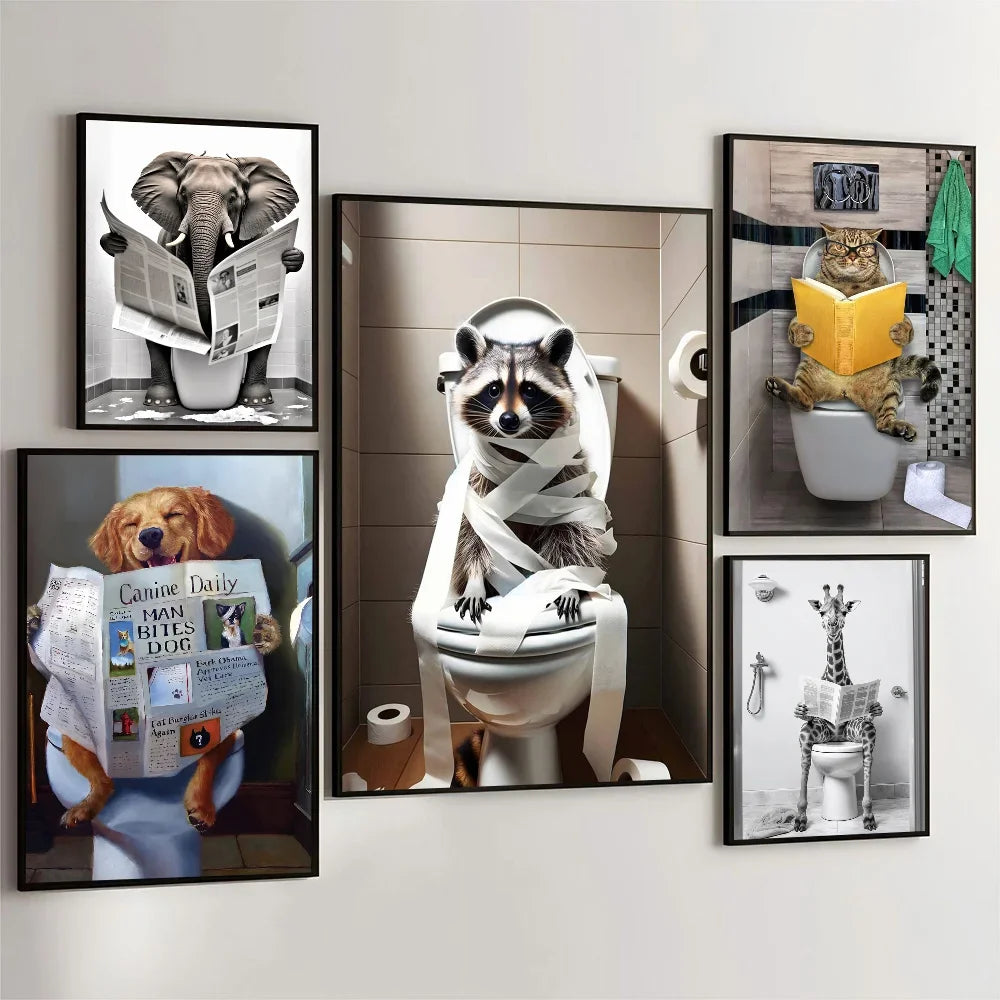 Vintage Painting Angel Creative Animal Toilet Poster Self-adhesive Art Waterproof Paper Sticker Coffee House Bar Room Wall Decor