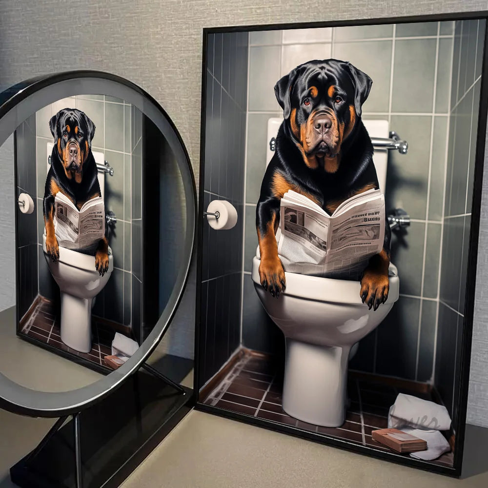 Funny Bathroom Humorous Animal Poster Self-adhesive Art Waterproof Paper Sticker Coffee House Bar Room Wall Decor