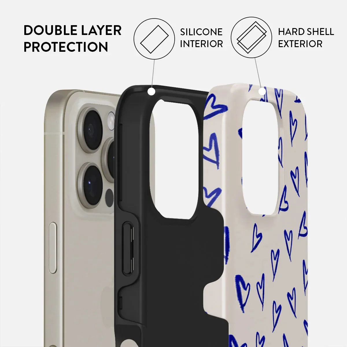 BURGA Blue Love Heart INS Phone Case for IPhone 16 15 14 13 12 11 Pro Max Plus Luxury Double-layer Back Cover