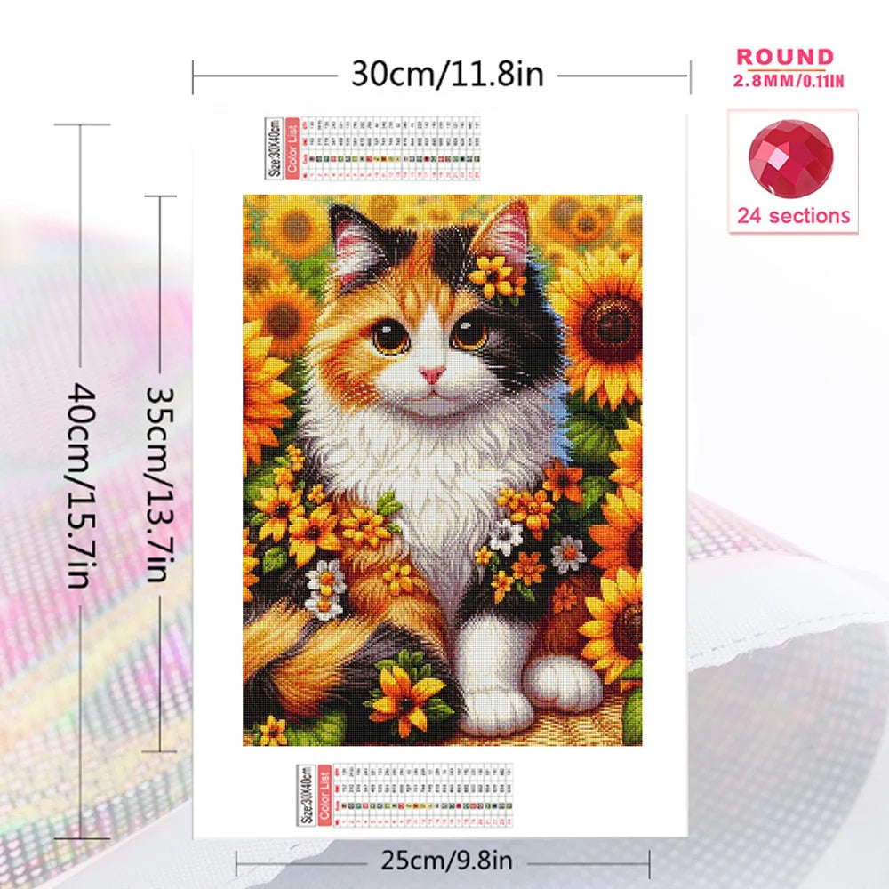 Evershine Diamond Mosaic Cat Animal New Arrival Full Square Round Painting Sunflower Embroidery DIY Handmade