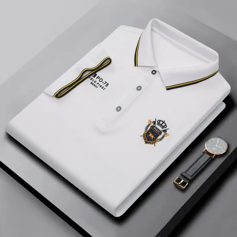 Men's high-quality summer new lapel men's short-sleeved polo shirt solid color business casual men's embroidered polo shirtM-4XL