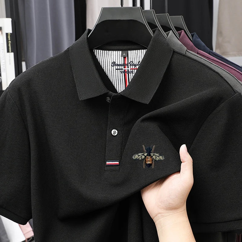 %Cotton letter jacquard lapel short sleeved T-shirt men's high-end brand Little Bee embroidery fashion trend summer polo shirt