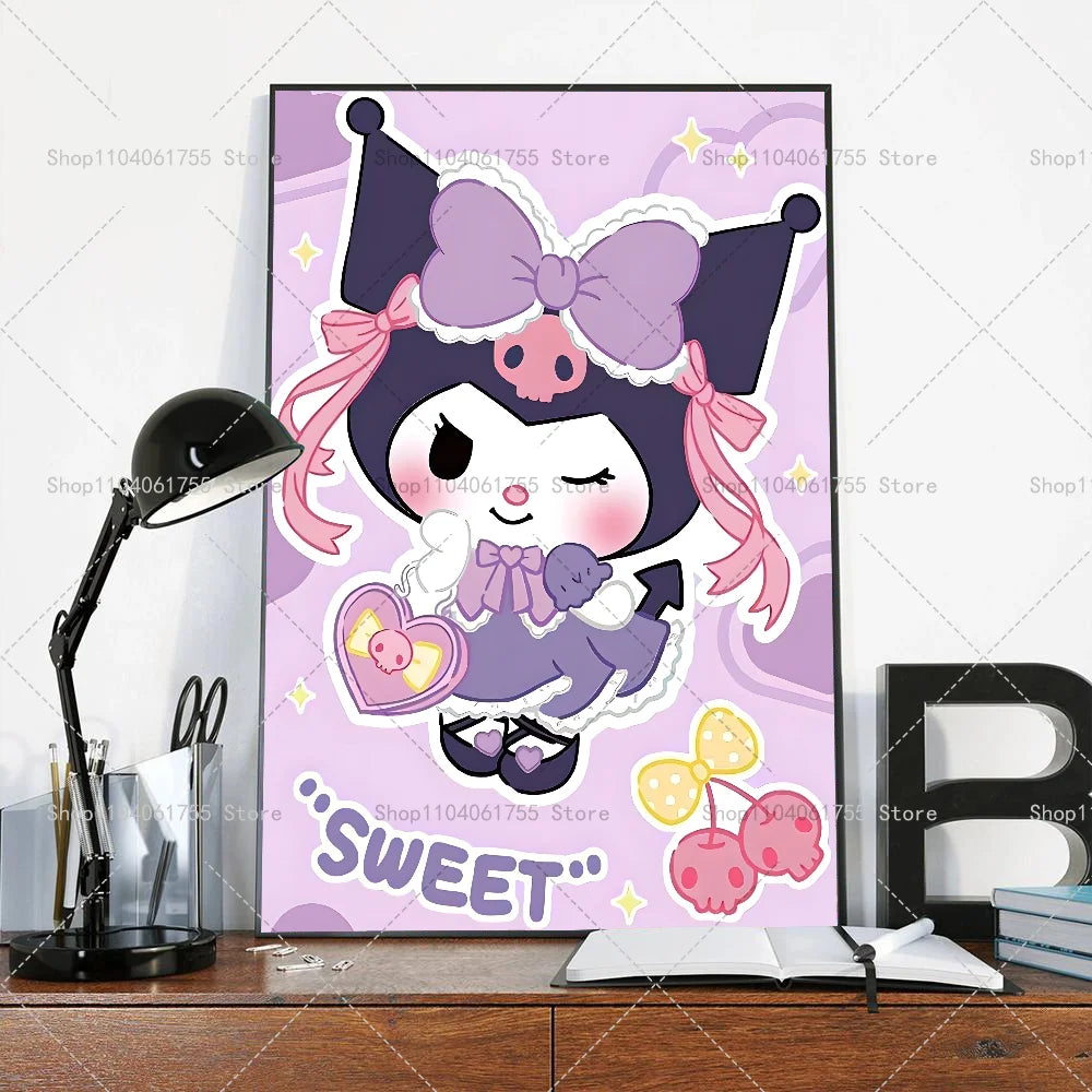 1PC Cut Cartoon K-Kuromi Poster Self-adhesive Art Waterproof Paper Sticker Coffee House Bar Room Wall Decor