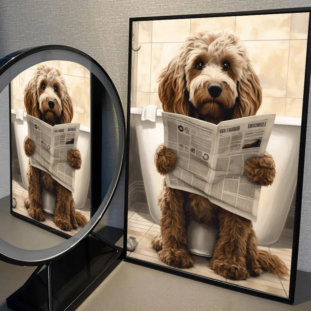 Funny Bathroom Humorous Animal Poster Self-adhesive Art Waterproof Paper Sticker Coffee House Bar Room Wall Decor