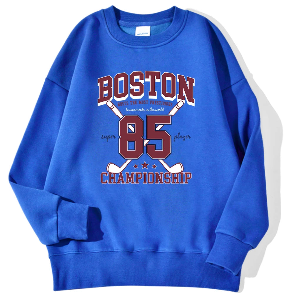 Boston 85 Players Championship Printing Men'S Sweatshirts Autumn Casual Hoodies Loose Warm Pullover Street Trend Sportswears