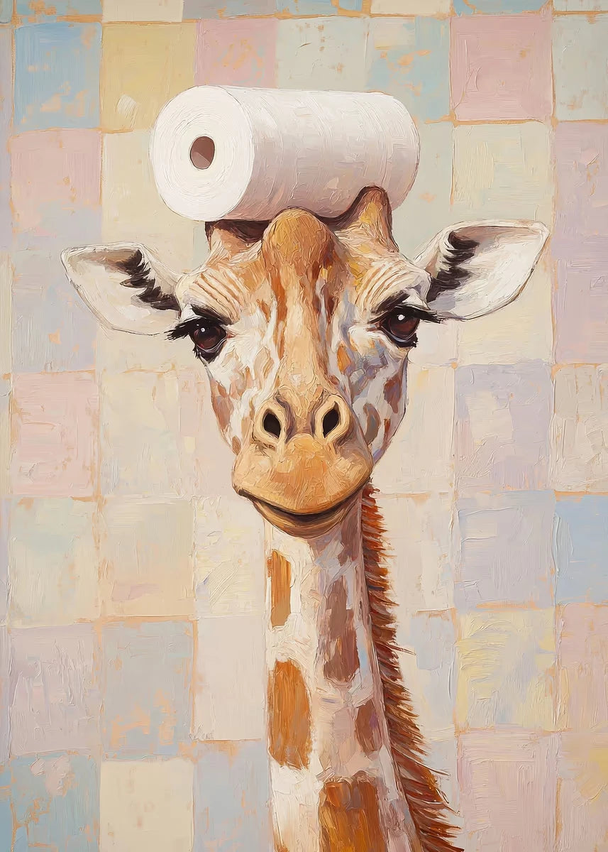 Giraffe Cat Raccoon With Toilet Paper Cute Animals Poster Print Canvas Painting Oil Bathroom Wall Art Funny Humor Home Decor