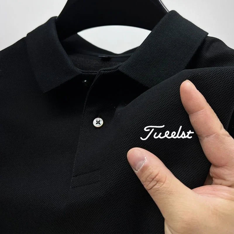 2025 New Men's Business Casual Polo T-shirt Comfortable Tops Style Large Size Pullover with Badge Pattern T-shirt