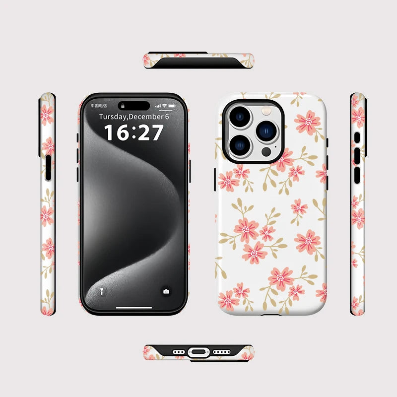 Floral Phone Case for IPhone 16 15 14 13 12 11 Pro Max Plus Luxury Magnetic Double-layer Silicon PC 2 in 1 Protective Back Cover