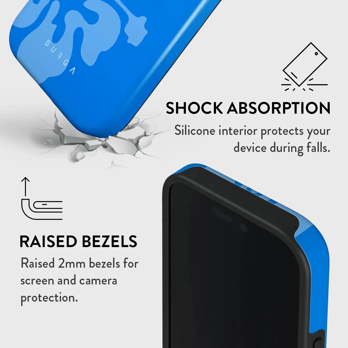 Blue Petals Ins BURGA Phone Case for iPhone 16 15 14 13 12 11 X XS XR XSMAX 7 8 Pro Max Plus Luxury Double-layer Back Cover