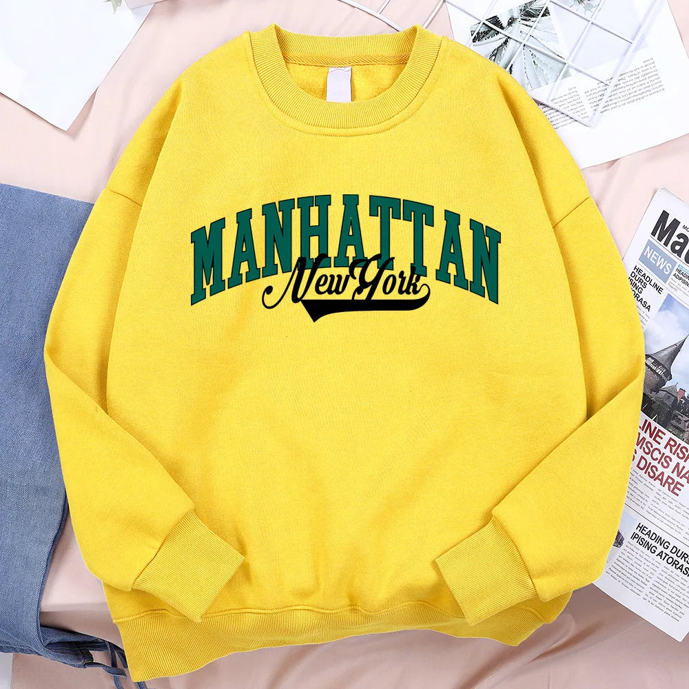 New York Manhattan Letter Sweatshirts Men Fur-liner Fleece Sweatshirt Minimalism Style Hoodie Flexible Comfort Hoodies Clothing