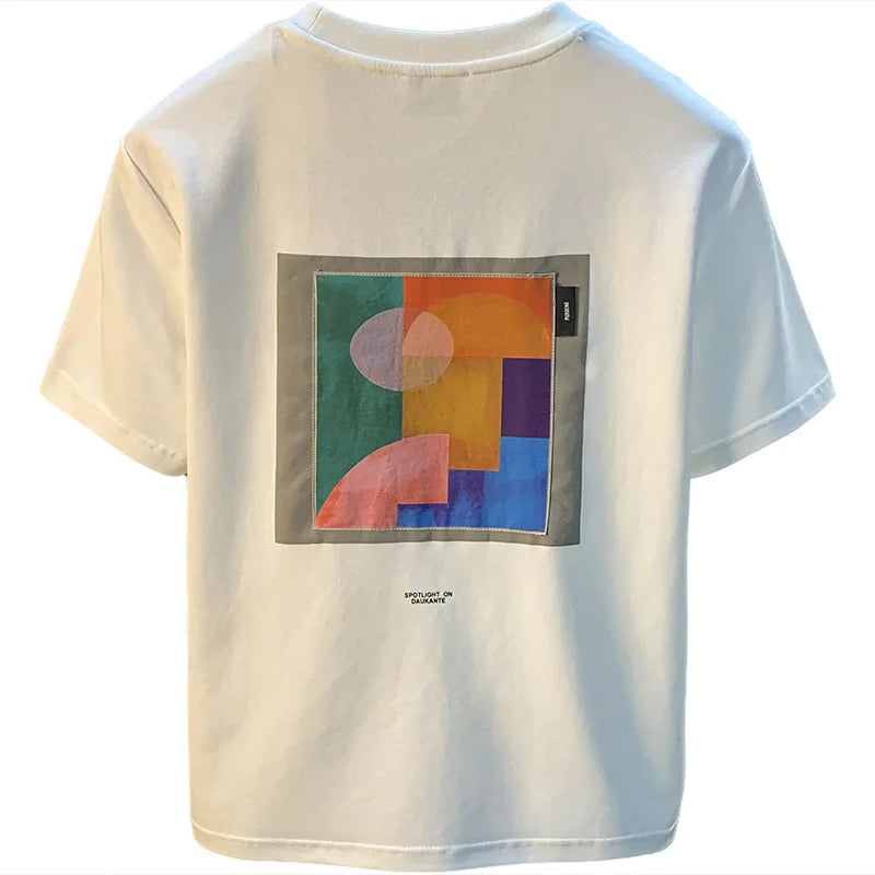 2025 Summer New Geometric Creative Printed Short sleeved T-shirt for Men, Comfortable, Versatile, Premium Embroidered Top