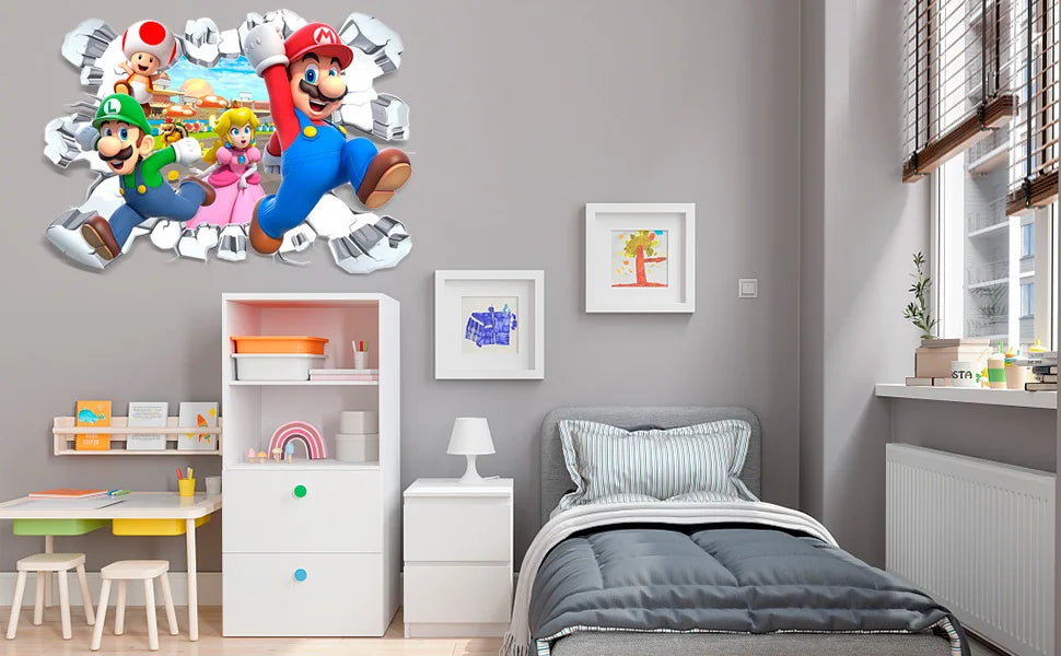 Mario Wall Stickers, 1 Pcs Decal for Party Decorations or Huge Posters for Boys Room Nursery Livingroom and Door (14'' x 23.2'')