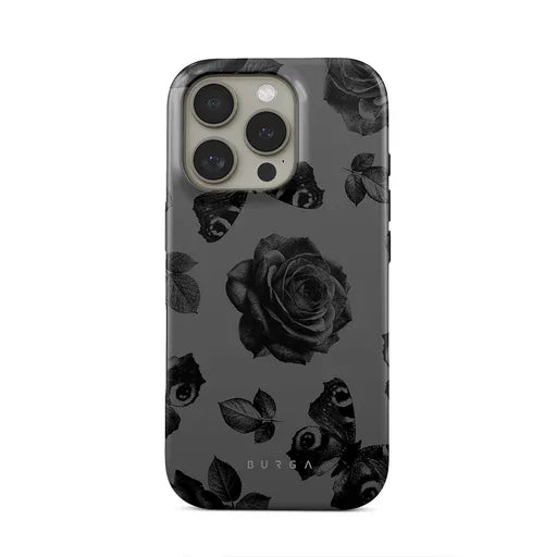 Luxury Black Rose BURGA Phone Case for iPhone 16 15 14 13 12 11 X XS XR XSMAX 7 8 Pro Max Plus Luxury Double-layer Back Cover