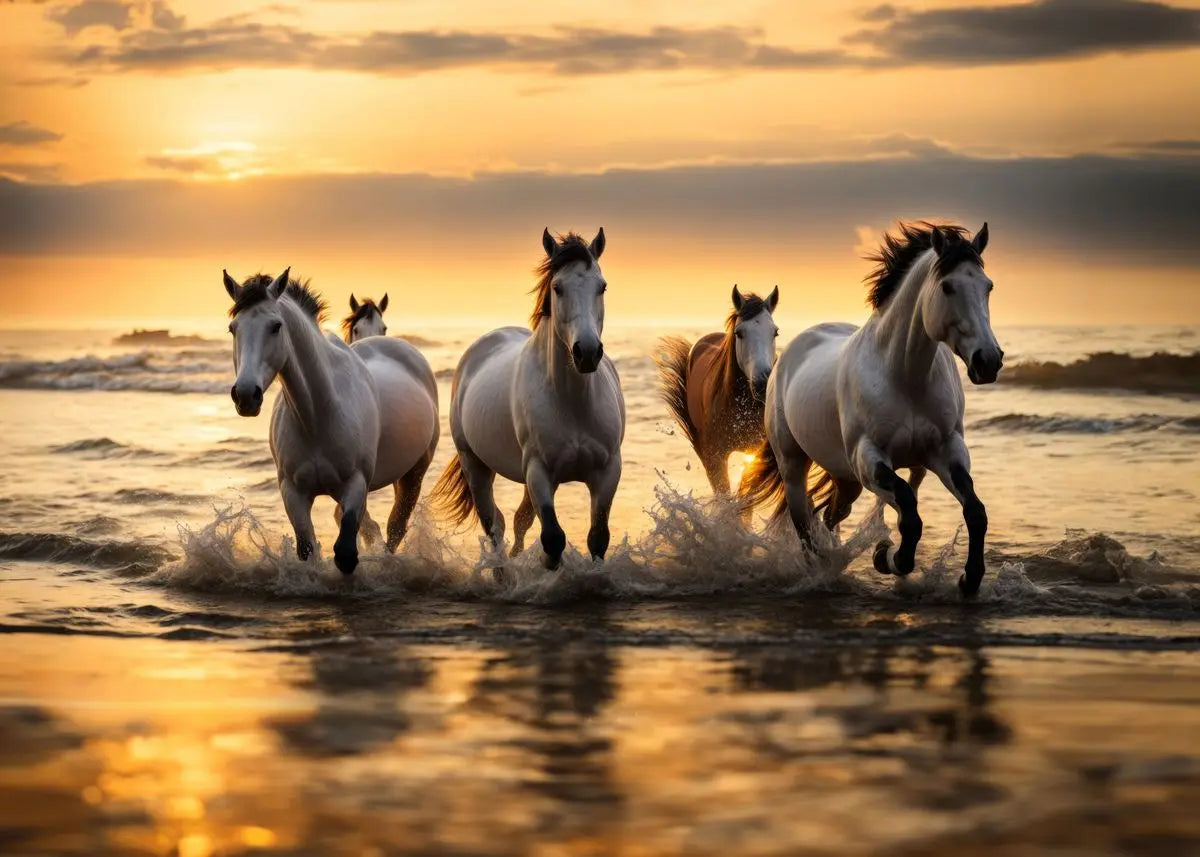 Classic Animal Running Horse Sunset Landscape Art Poster Canvas Painting Wall Prints Picture for Living Room Home Decor