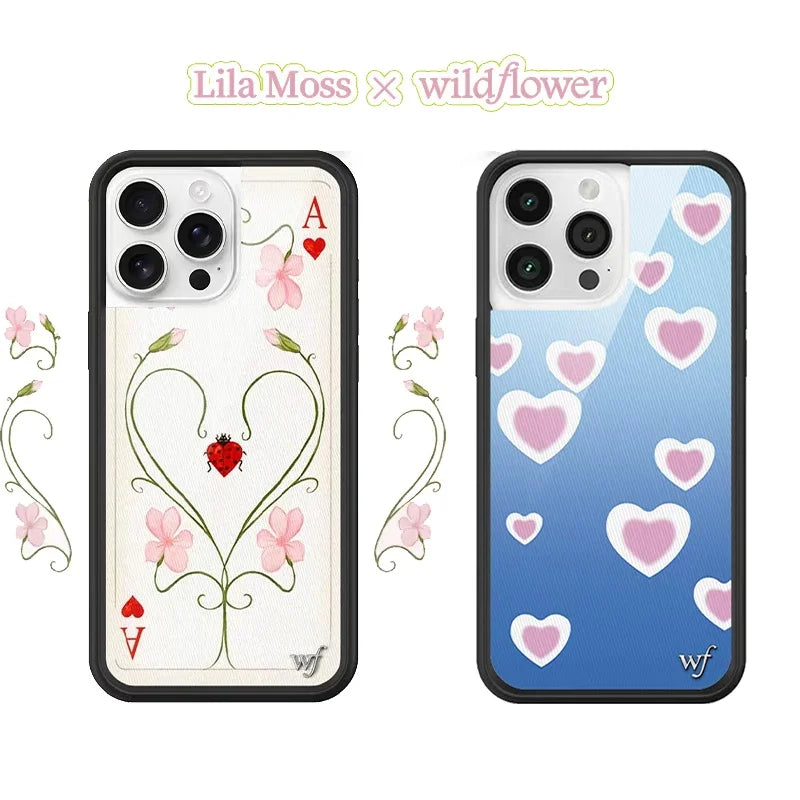 Wildflower Lila Moss Dreamy Hearts Flower Wildflower Phone Case For iPhone 12 13 14 15 16 Pro Max WF 3D Love Heart Poker A Case