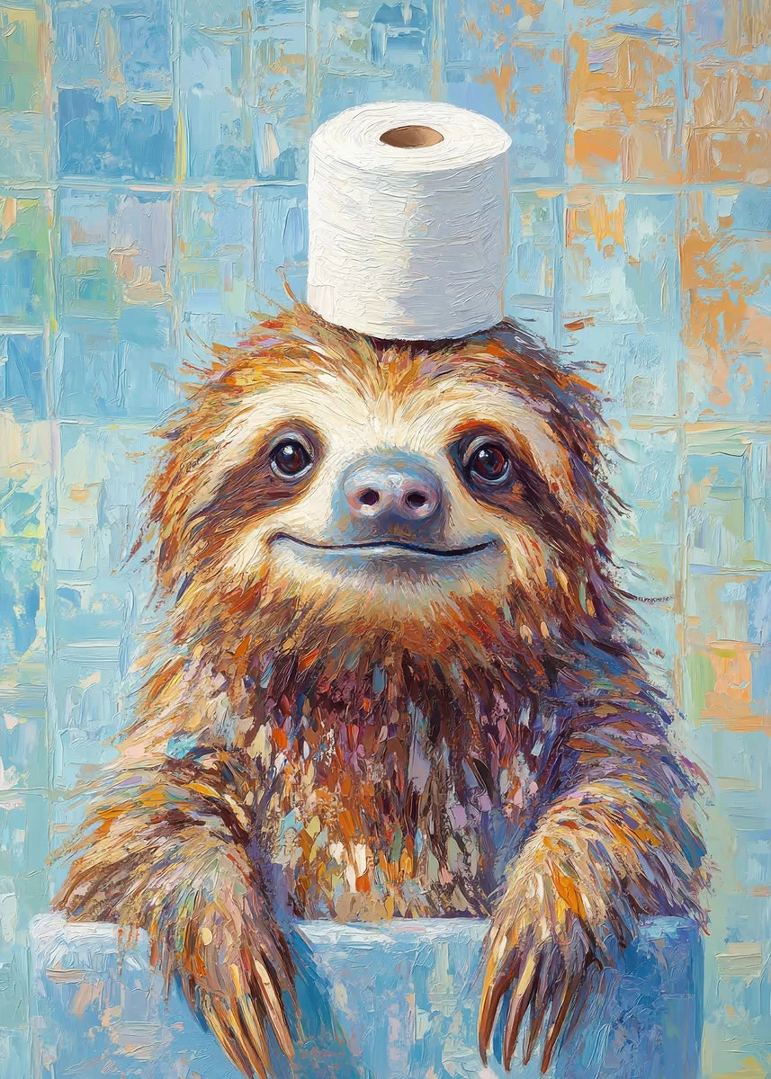 Giraffe Cat Raccoon With Toilet Paper Cute Animals Poster Print Canvas Painting Oil Bathroom Wall Art Funny Humor Home Decor