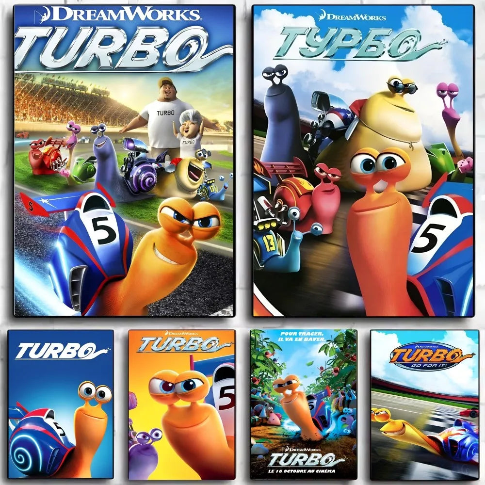 Cartoon T-Turboes Movie  Poster Self-adhesive Art Waterproof Paper Sticker Coffee House Bar Room Wall Decor