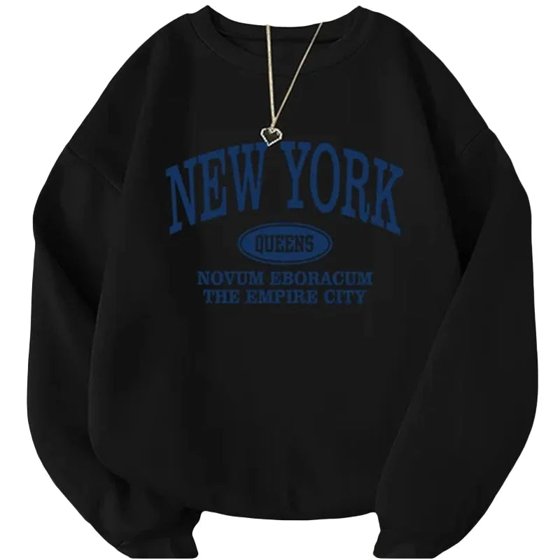 New In Hoodies NEW YORK Print Sweatshirts Women Letter Printed Round Neck Hoodie Casual and Fashionable Winter Women's Pullover