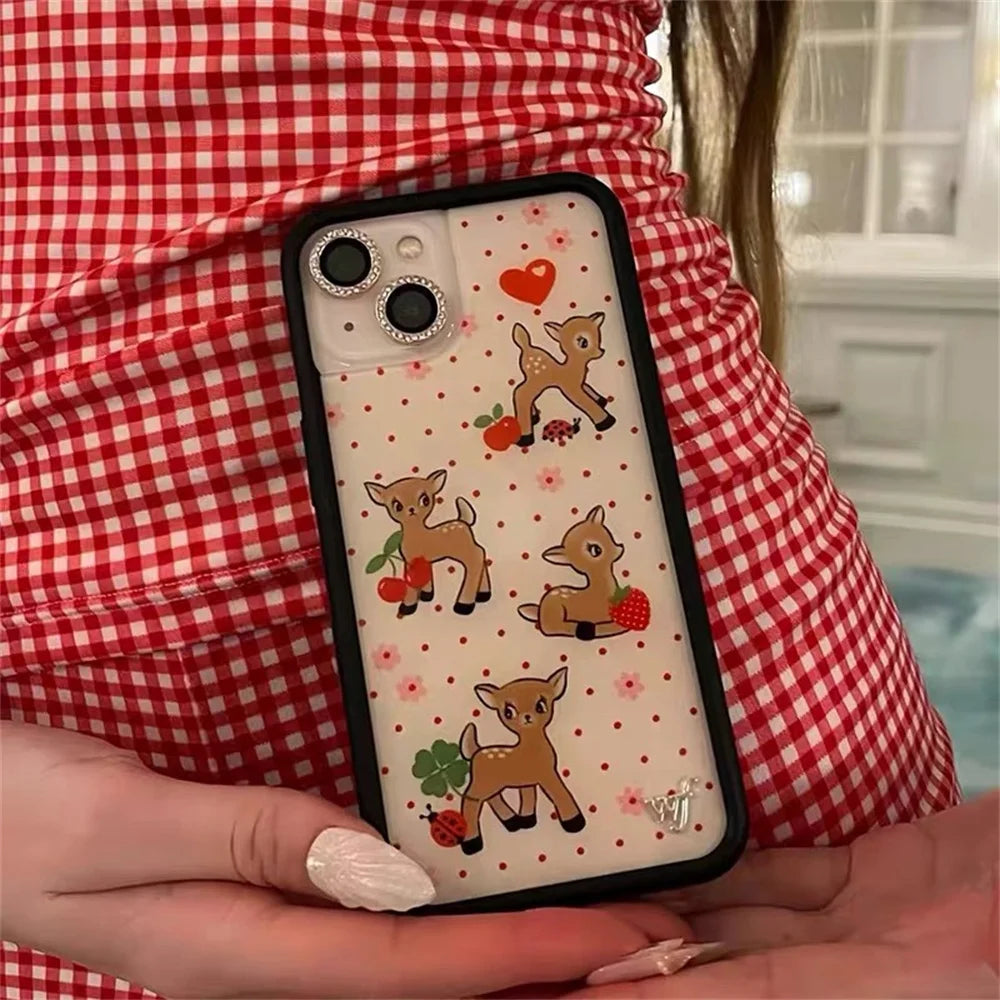 Wildflower Phone Case Cute strawberry for iPhone 15 Pro 16 plus 16 14 13 Pro Max 12 WF National flag Deer swan Cartoon Cover