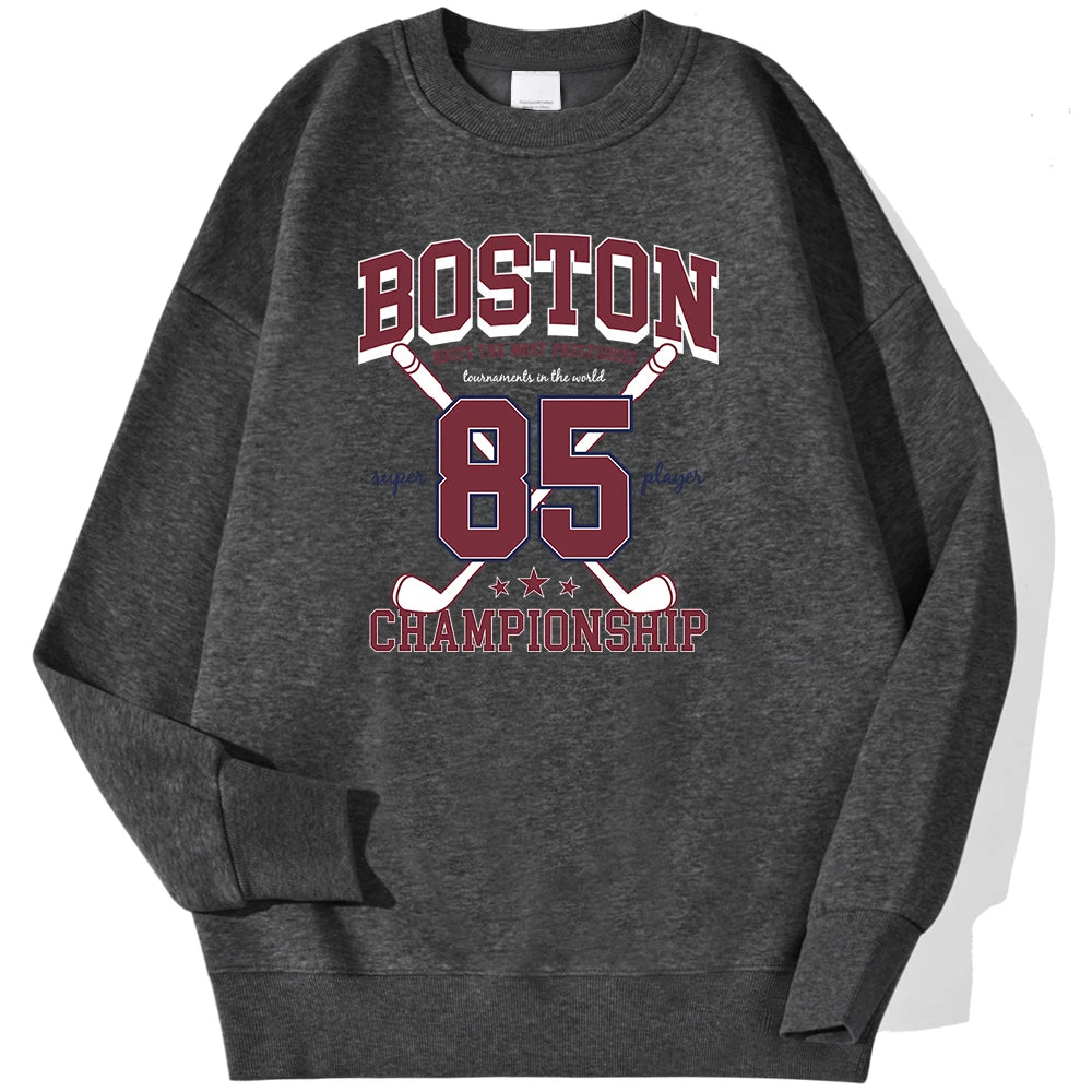Boston 85 Players Championship Printing Men'S Sweatshirts Autumn Casual Hoodies Loose Warm Pullover Street Trend Sportswears
