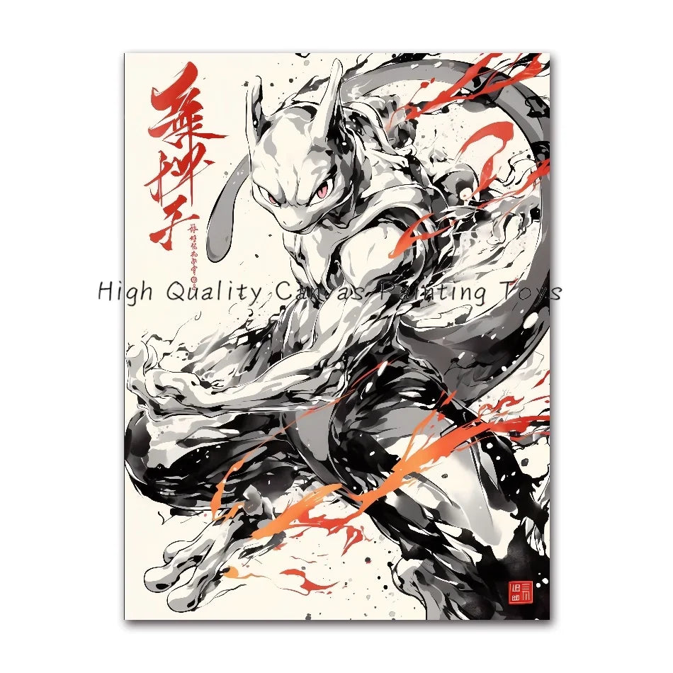 Anime Figures Pokemon Ink Painting Painting Canvas Painting Posters and Prints Wall Art Picture for Living Room Children Gift
