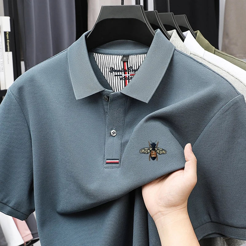 %Cotton letter jacquard lapel short sleeved T-shirt men's high-end brand Little Bee embroidery fashion trend summer polo shirt