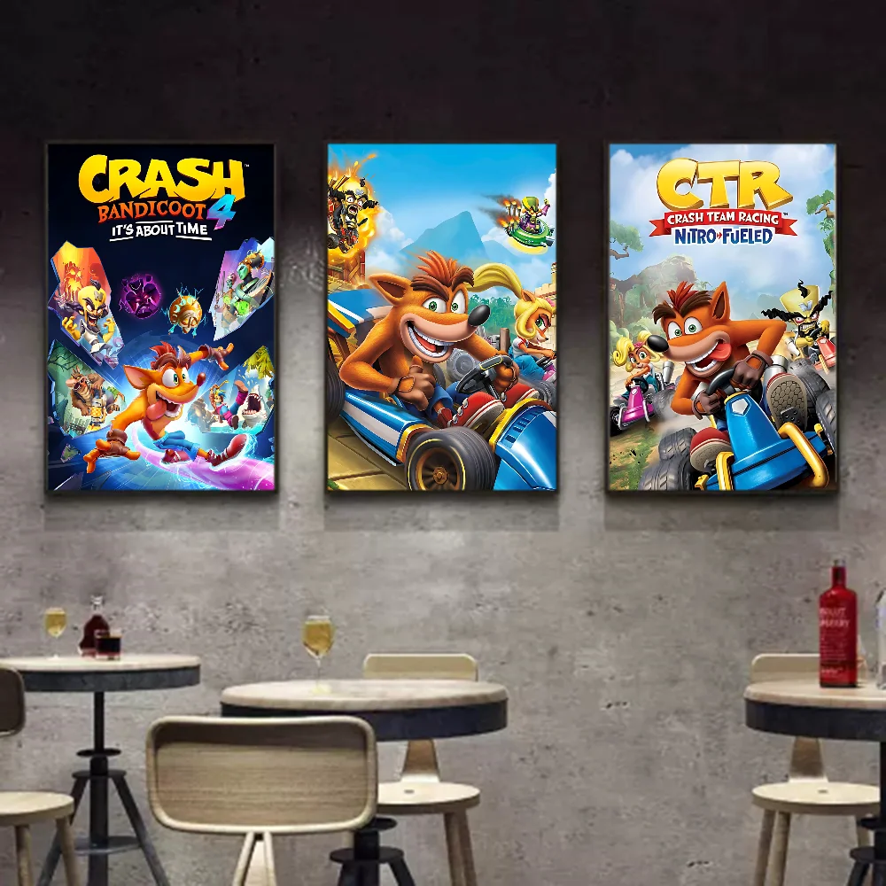 Crash Bandicoot Anime Posters Sticky Whitepaper Sticker DIY Room Bar Cafe Kawaii Room Decor