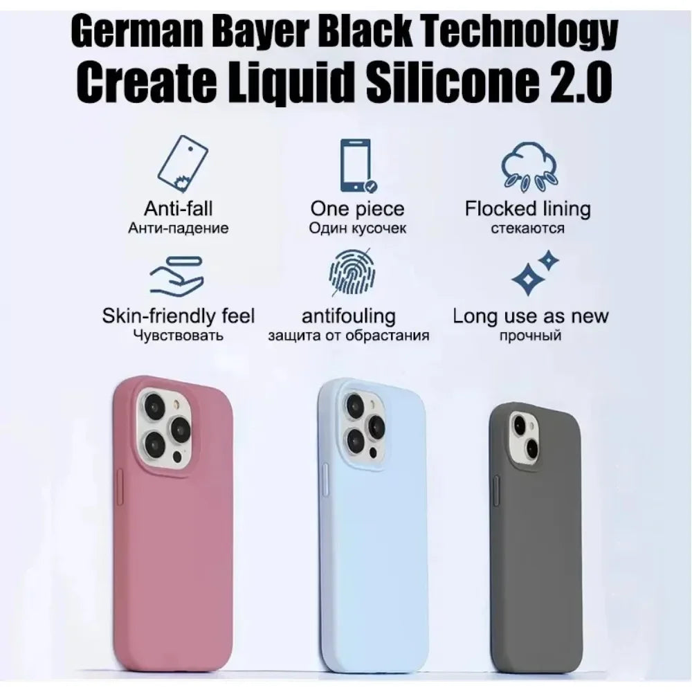 Luxury Original Silicone Apple for  Phone case 16 13 15 11 12 14 Pro Max Official Cases for iPhone 11 14 12 15 16 Pro Full Cover