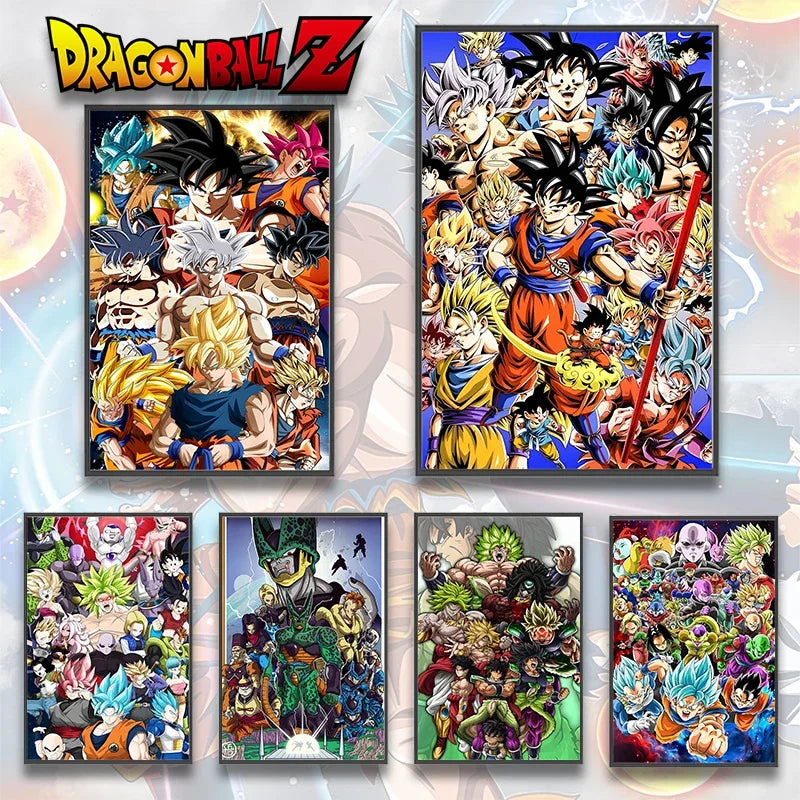 Dragon Ball Self-adhesive Poster Super Saiyan Goku Anime Wallpapr Vegeta Home Decoration Painting Wall Art Kid Birthday Gift