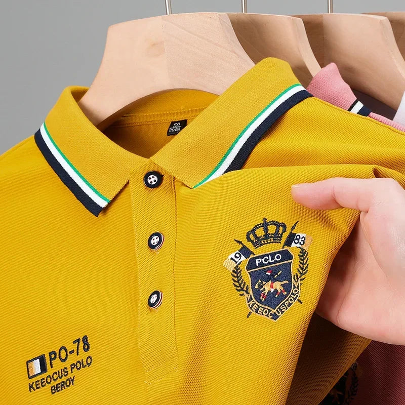 New Men's Casual Embroidery Short Sleeve Polo Shirt Fashion Solid Color Top