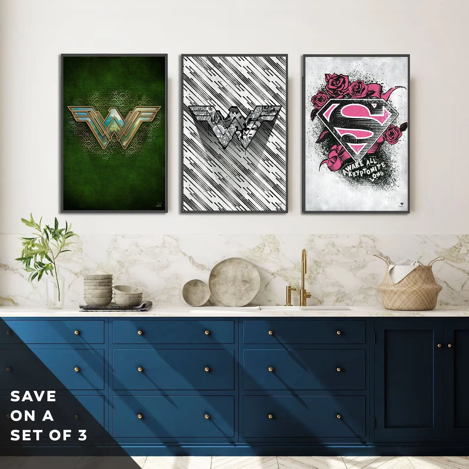 DC Superman Logo Self-adhesive Poster Movie Wallpaper Figures Home Decoration Painting Wall Art Batman Room Decor Kids Gift